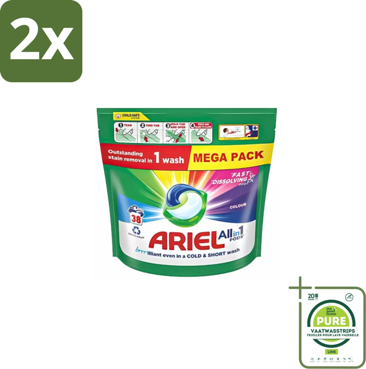 Ariel – Pods All-in-1 – Color – 38 wasbeurten - Voordeelverpakking - 2 stuks - Kleurbehoud wasmiddel - Gekleurde was