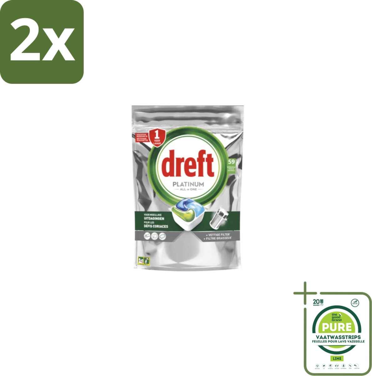 Dreft – Vaatwastabletten – Platinum All-in-One Original – 59 Tabletten - Voordeelverpakking - 2 stuks - Vaatwastabletten - Vaatwasser