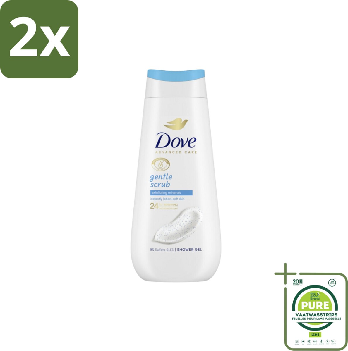 Dove – Douchegel – Advanced Care Gentle Scrub – 225 ml - Voordeelverpakking - 2 stuks - Douchegel - Exfoliatie