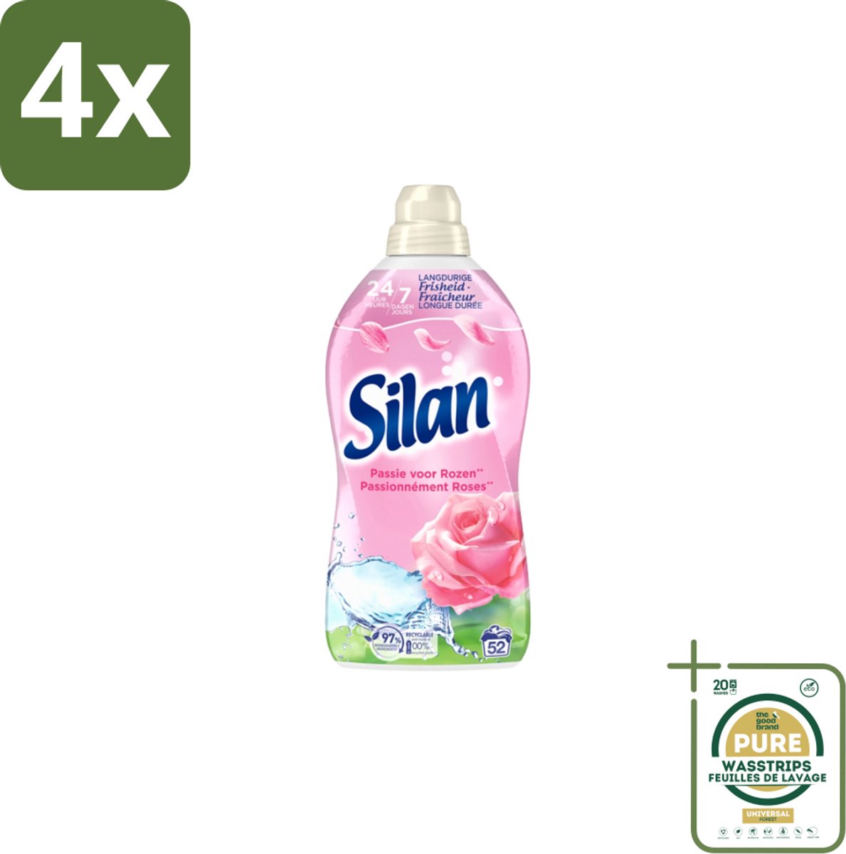 Silan – Wasverzachter – Classic Pink Passie voor Rozen – 1144 ml - Voordeelverpakking - 4 stuks - Wasgoed verzachter - Kleding verzachter