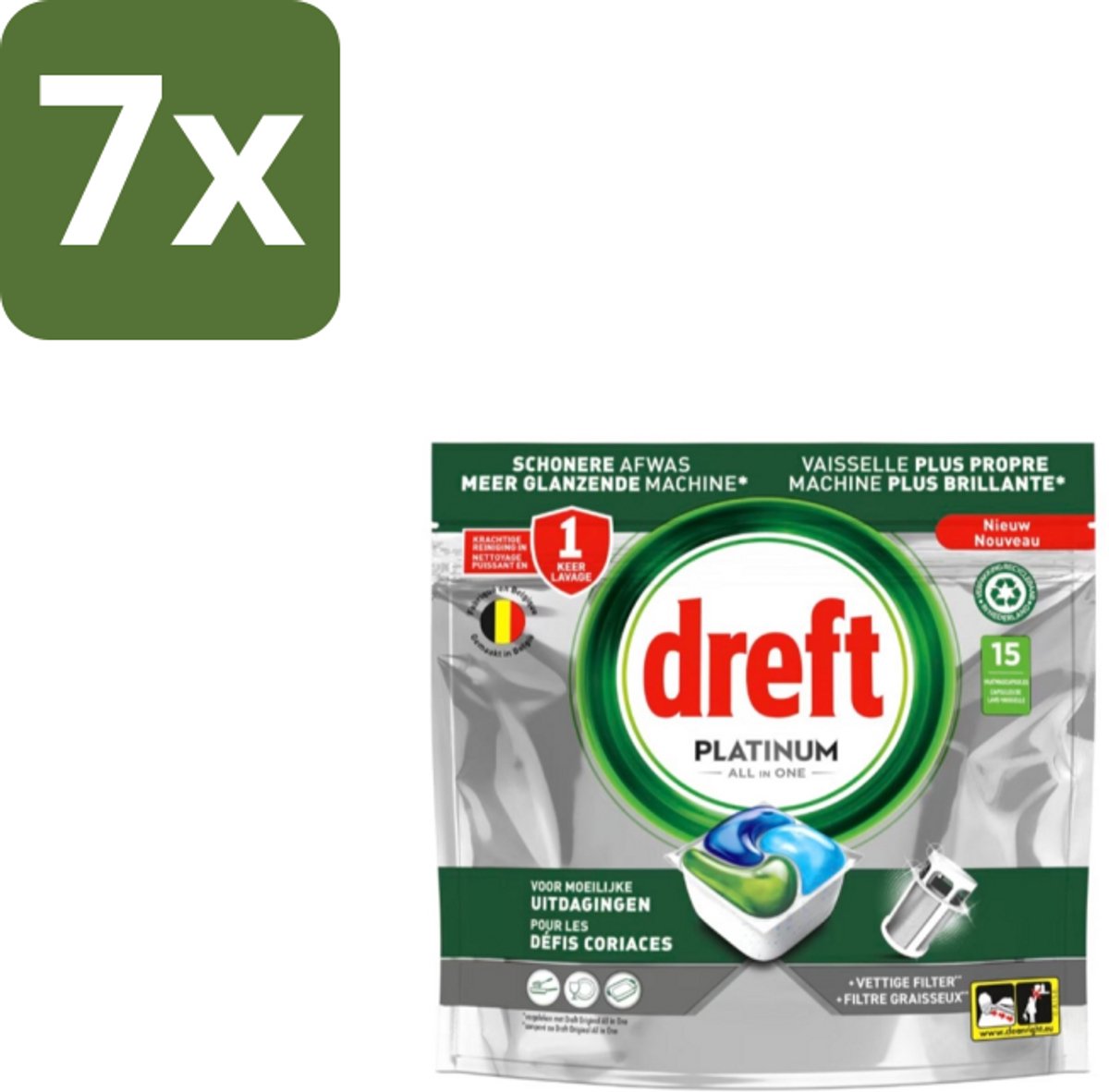 Dreft – Vaatwascapsules – Platinum All-in-One – 15 Capsules - Bulkverpakking - 7 stuks