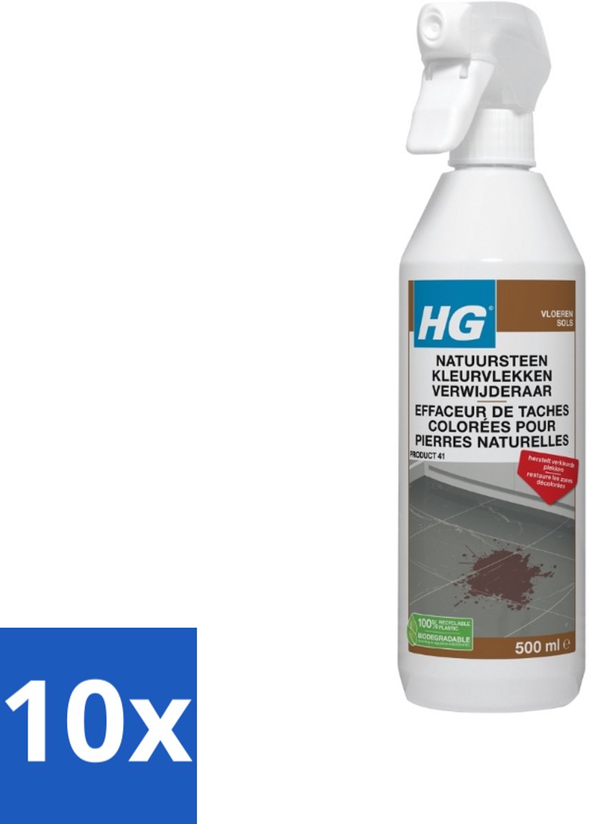10 x HG Natuursteen Vlekken Verwijderaar 500 ml - Natuursteen Vlekkenverwijderaar - Vlekken Verwijderen - Marmer Vlekken - Natuursteen Reinigen - Kleur Herstellen