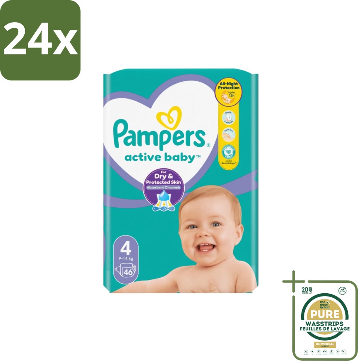 Pampers – Luiers – Active Baby Maat 4 – 46 Luiers - Voordeelverpakking - 24 stuks - Baby luchtdoorlatend - Baby comfort