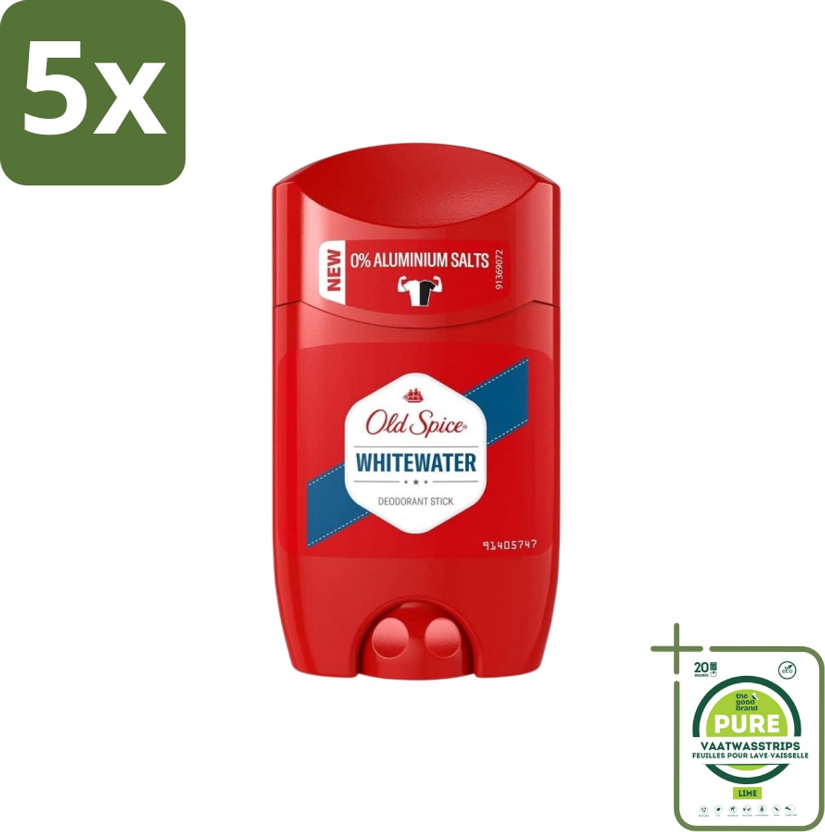 5 x Old Spice – Deodorantstick – Whitewater – 50 ml - Grootverpakking - Deodorantstift - Frisheid - Geur - Geurtjesbestendig - Langdurige Bescherming