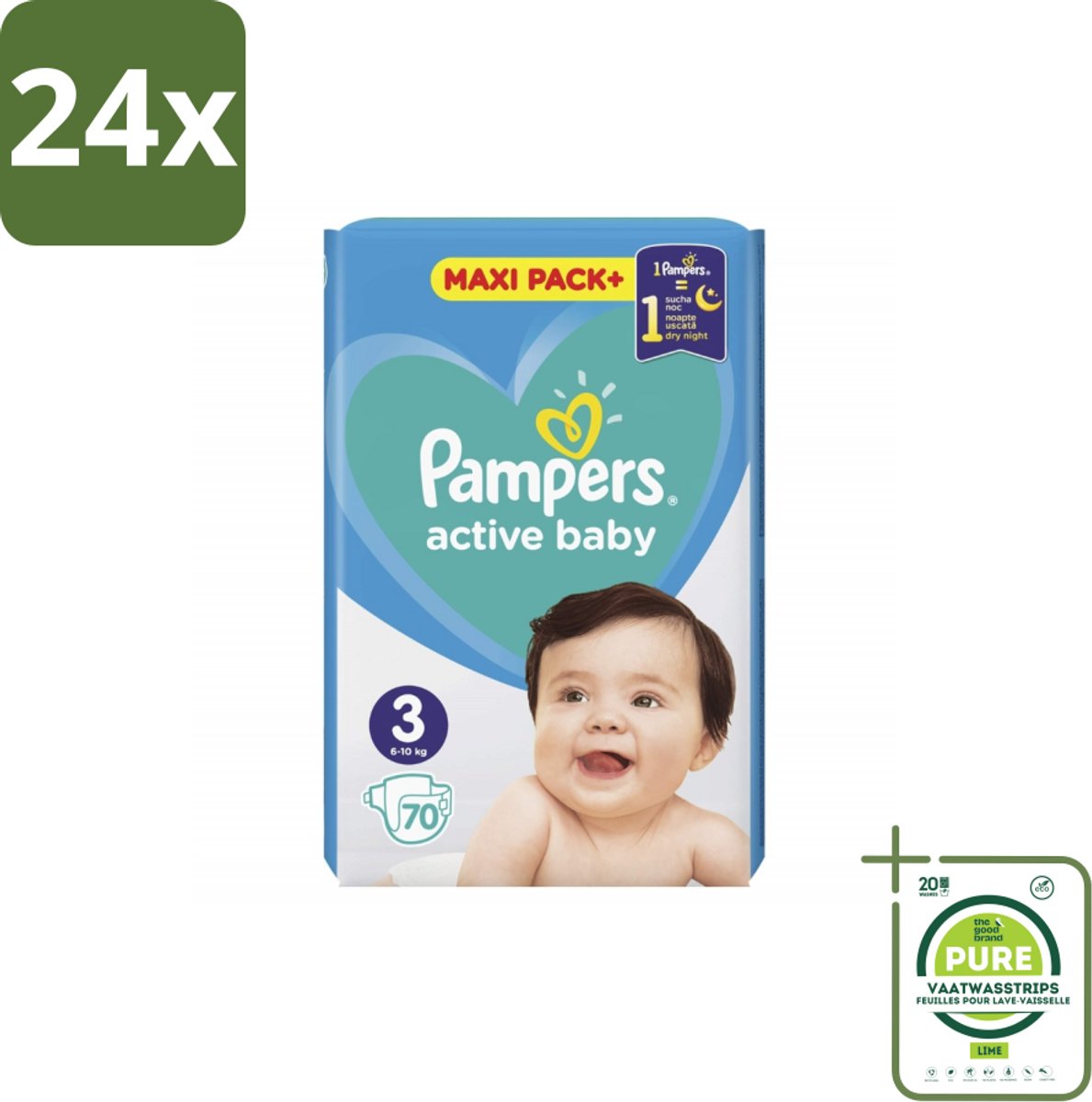 Pampers – Luiers – Active Baby Maat 3 – 70 Luiers - Voordeelverpakking - 24 stuks - Baby-luiers - Droge billetjes