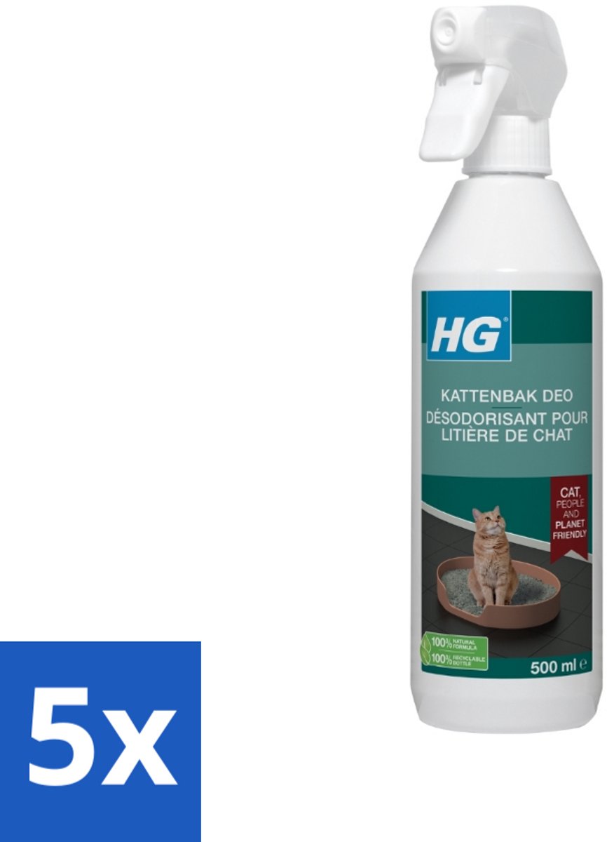 HG - Kattenbak Deo - Neutraliseert Geuren - 100% Biologisch - 500 ml - Bulkverpakking - 5 stuks