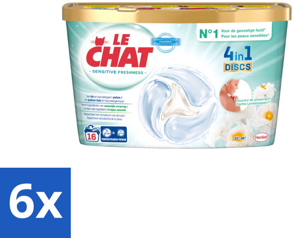 Le Chat – Wascapsules – Sensitive Zachte Lentebloesem – 16 wasbeurten - Voordeelverpakking - 6 stuks