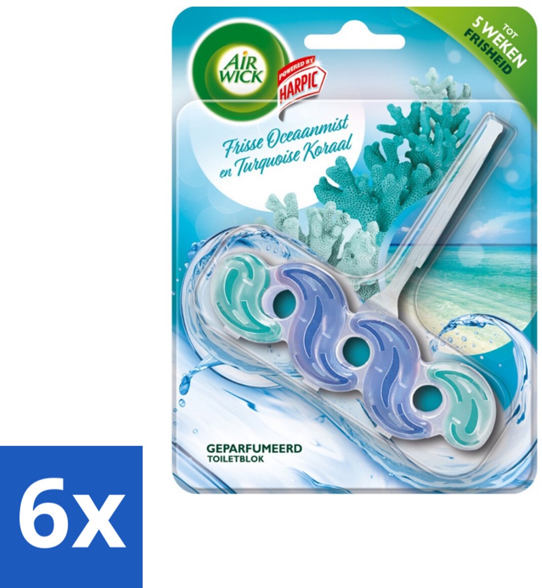 Air Wick – Toiletblok – Frisse Oceaanmist & Turquoise Koraal - Voordeelverpakking - 6 stuks