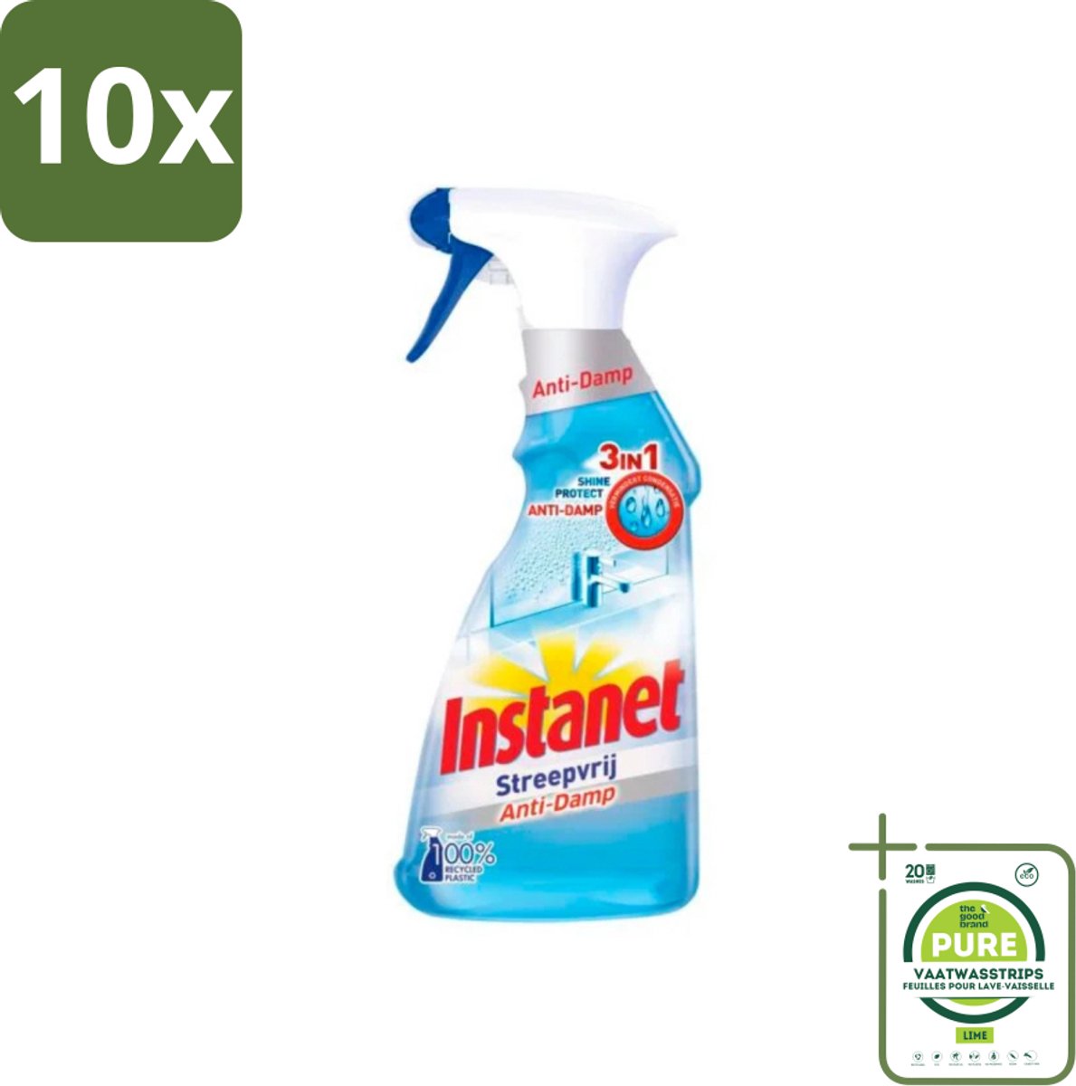 10 x Instanet - Schoonmaakspray - Anti-Damp - Streepvrij - 3in1 - 500 ml - Grootverpakking - Schoonmaakspray - Ramen Schoonmaken - Streepvrij - Anti-damp - Schoonmaakproduct