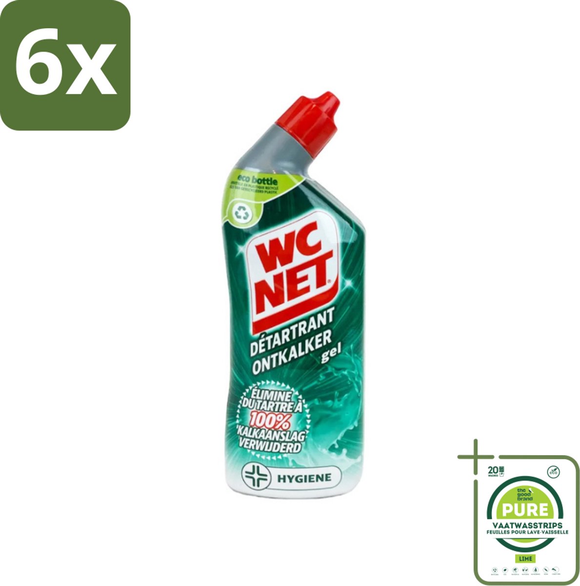 WC Net - Toiletreiniger - Gel - Ontkalkt - Gerecycled Materiaal - 750 ml - Voordeelverpakking - 6 stuks - Toilet schoonmaak - Kalkverwijderaar