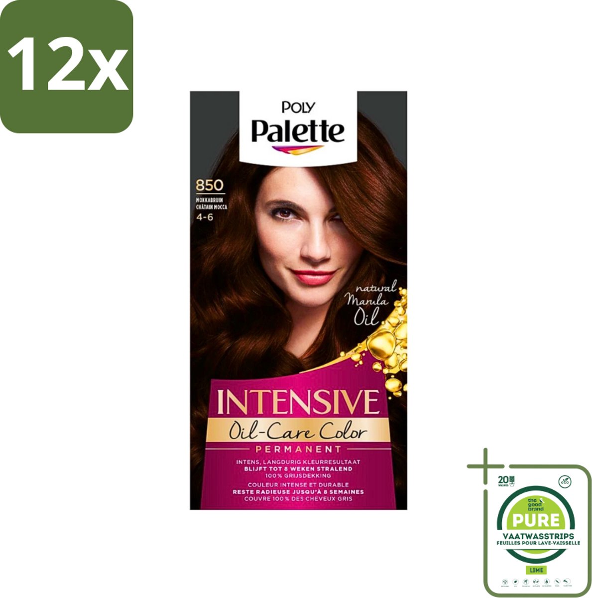 Poly Palette - Haarverf - Mokka Bruin 850 - 115ml - Voordeelverpakking - 12 stuks - Haarverf - Bruine haarverf