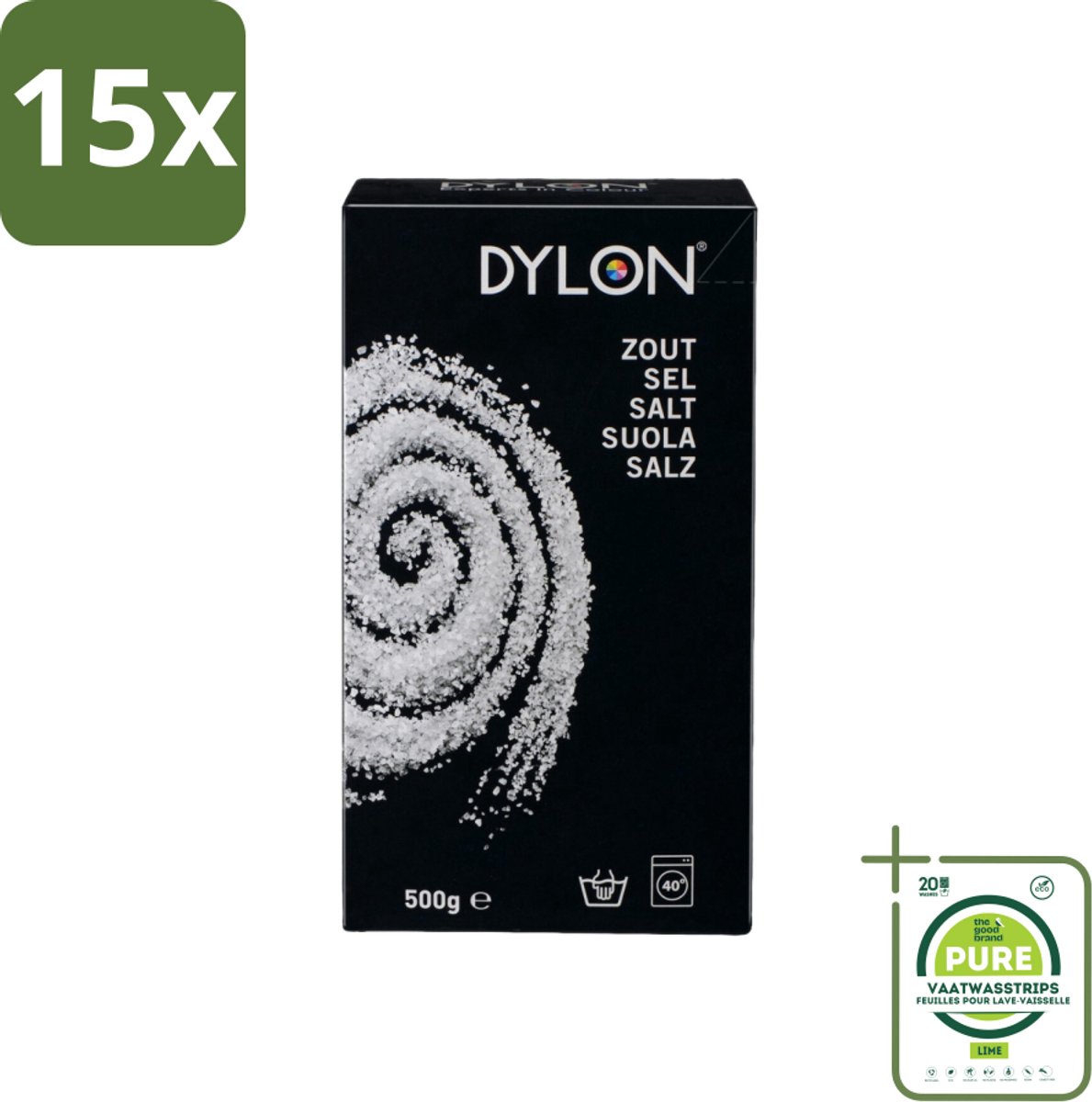 15 x Dylon - Zout - Voor Handwas Textielverf - Optimale Kleurresultaten - 500g - Grootverpakking - Dylon Zout - Textielverf - Handwas Verf - Kleurvastheid - Kleurintensiteit