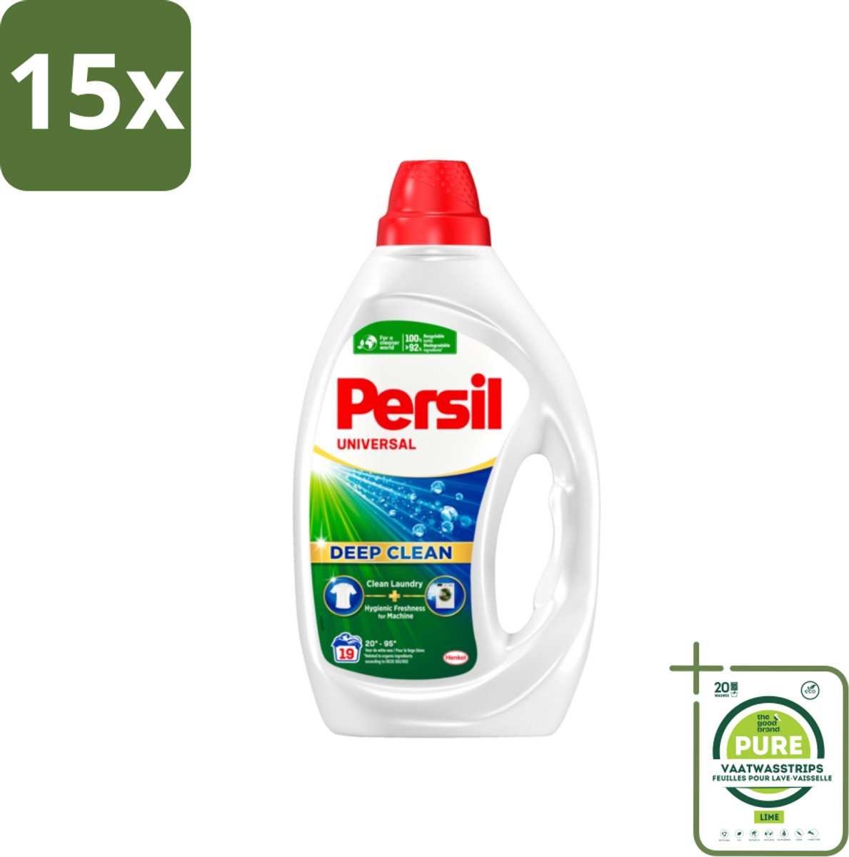 15 x Persil Universal - Deep clean - Vloeibaar Wasmiddel - Witte en Gekleurde Was - 19 Wasbeurten - Grootverpakking - Wasmiddel - Vloeibaar Wasmiddel - Persil - Vlekken Verwijderen - Wasmachine Reinigen