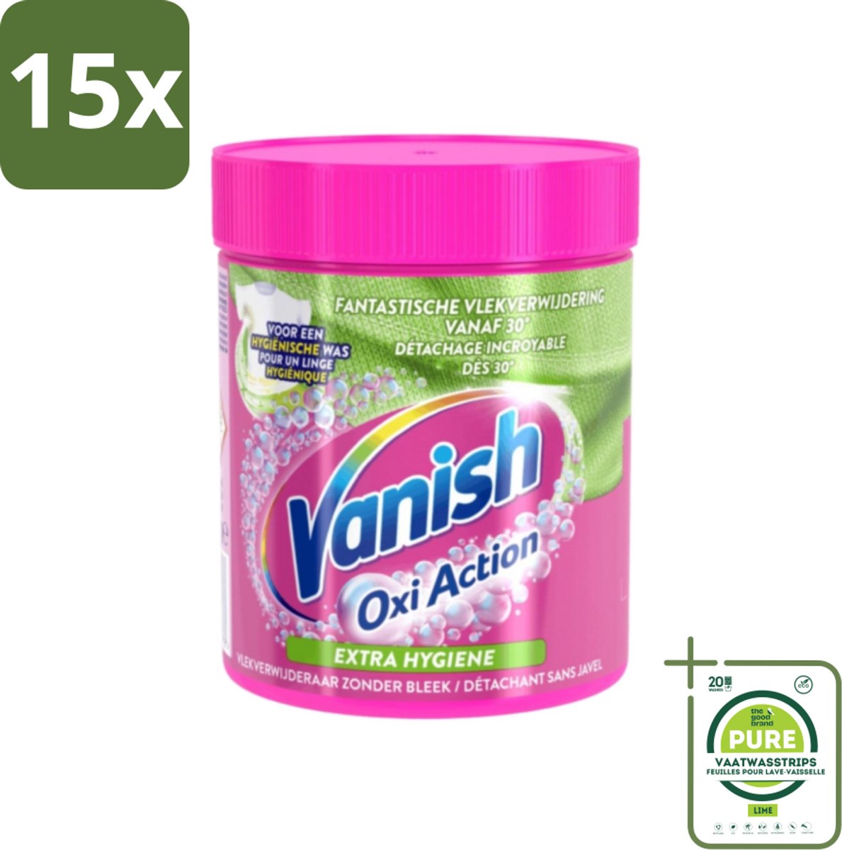 15 x Vanish Oxi Action - Extra Hygiene - Vlekkenverwijderaar Poeder - Zonder Bleek - Gekleurde Was - 470 Gram - Grootverpakking - Vlekkenverwijderaar - Waspoeder - Gekleurde Was - Hygiënische Was - Vlekken Verwijderen