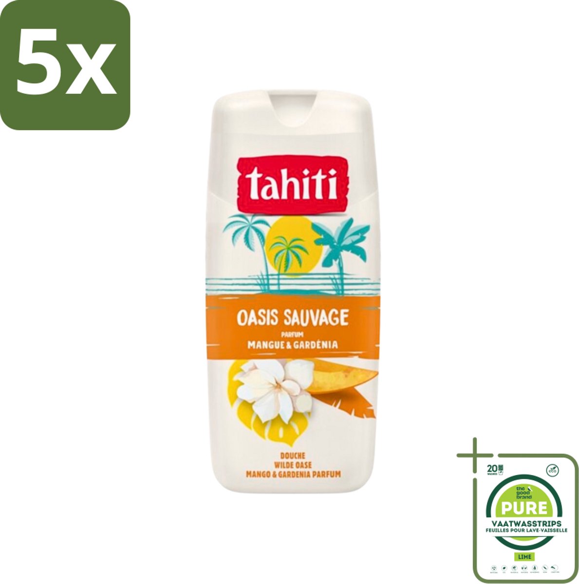 5 x Tahiti - Douchegel - Wilde Oase - Mango & Gardenia - 315 ml - Grootverpakking - Douchegel - Mango - Gardenia - Tropische Geur - Hydraterende Douchegel