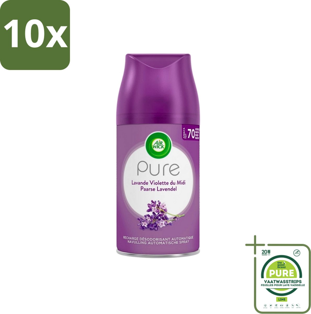 10 x Air Wick Freshmatic - Luchtverfrisser Navulling - Pure Fresh Lavendel - 250ml - Grootverpakking - Luchtverfrisser - Lavendelgeur - Air Wick Freshmatic - Geurverspreider - Geurnavulling