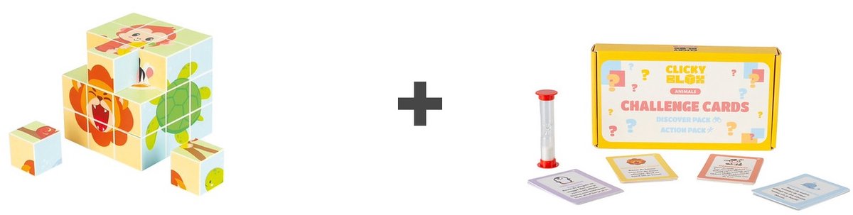 Clicky Blox® Dieren Combiset - Magnetische Dierenpuzzel + 40 Uitdagingskaarten