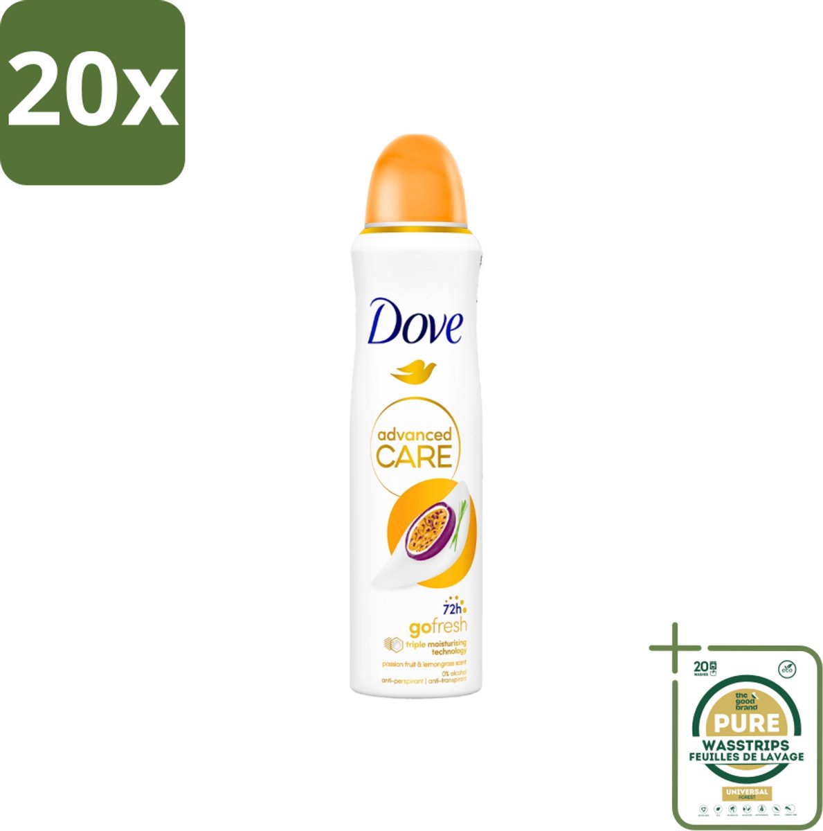 20 x Dove - Deospray - Passievrucht & Citroengras - 150 ml - Grootverpakking - Passievrucht En Citroengras - Anti-transpirant - Deospray - Okselbescherming - Geur