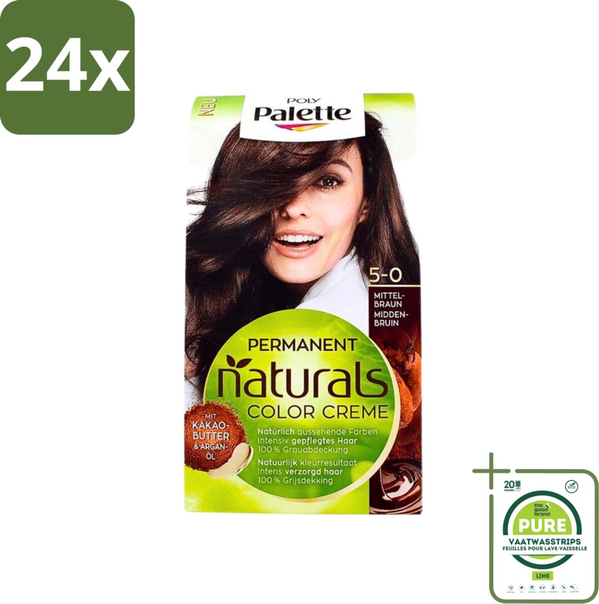 Poly Palette - Haarverf - Middenbruin 5-0 - 115ml - Voordeelverpakking - 24 stuks - Haarverf - Permanente haarverf