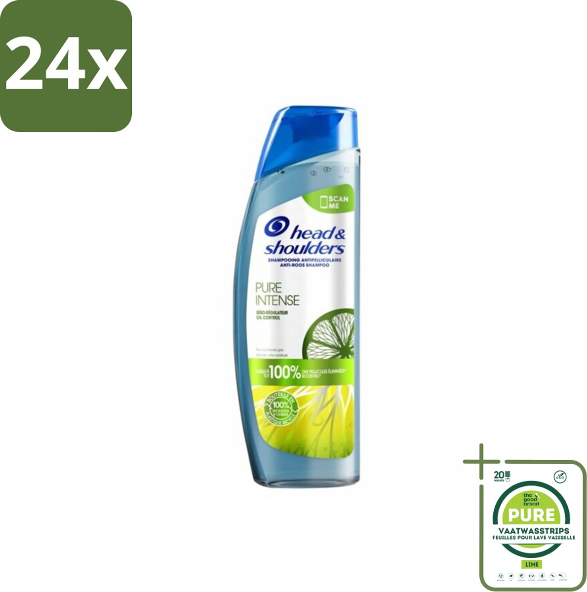 Head & Shoulders - Anti-Roos Shampoo - Pure Intense - Oil Control - 250 ml - Voordeelverpakking - 24 stuks - Anti-Roos Shampoo - Vette Hoofdhuid