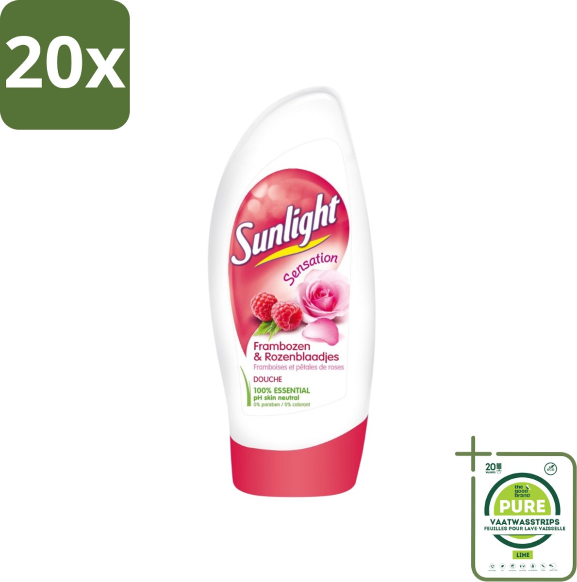 20 x Sunlight - Douchegel - PH Neutraal - Rozen En Frambozen - 250 ml - Grootverpakking - Douchegel - Rozengeur - Frambozengeur - PH Neutraal - Hydraterend