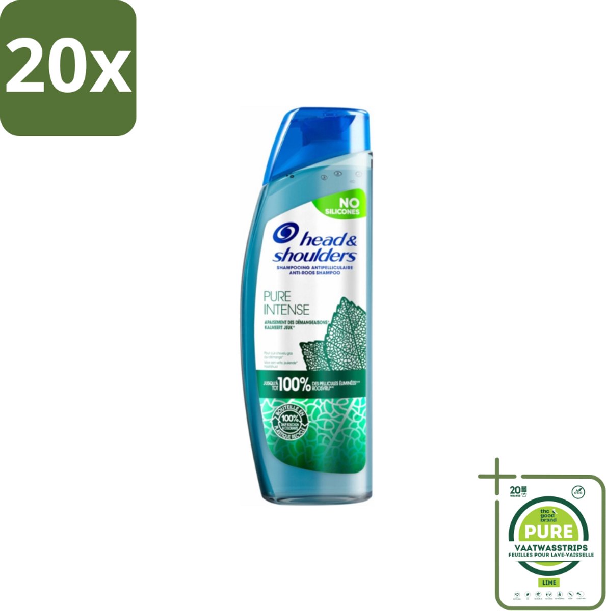 20 x Head & Shoulders - Anti-Roos Shampoo - Pure Intense - Kalmeert Jeuk - 250 ml - Grootverpakking - Roos Shampoo - Anti-roos Shampoo - Hoofdhuidverzorging - Jeuk Verlichten - Kalmerende Shampoo