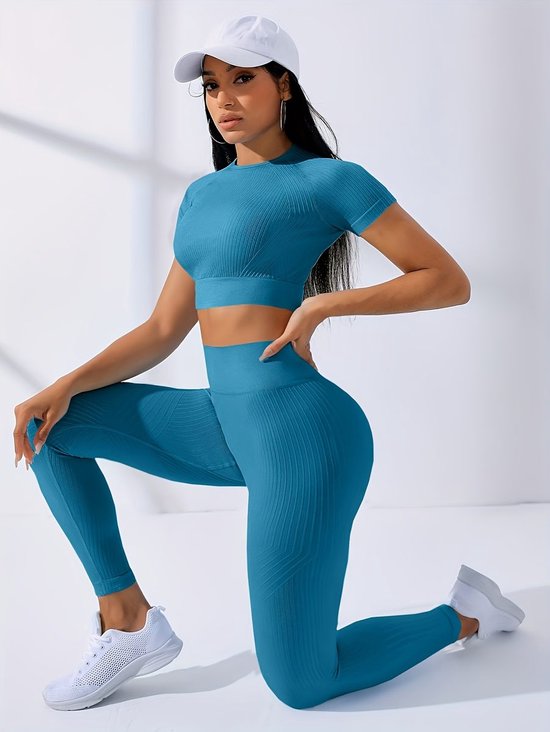 Currero Pilates Pak Dames - Yoga - Buttshaper - Gym - Fitness - Butt Lift - Bil Vergrotend - Heup Liftend - Yogakleding - Donker Cyaan XL — afbeelding 2