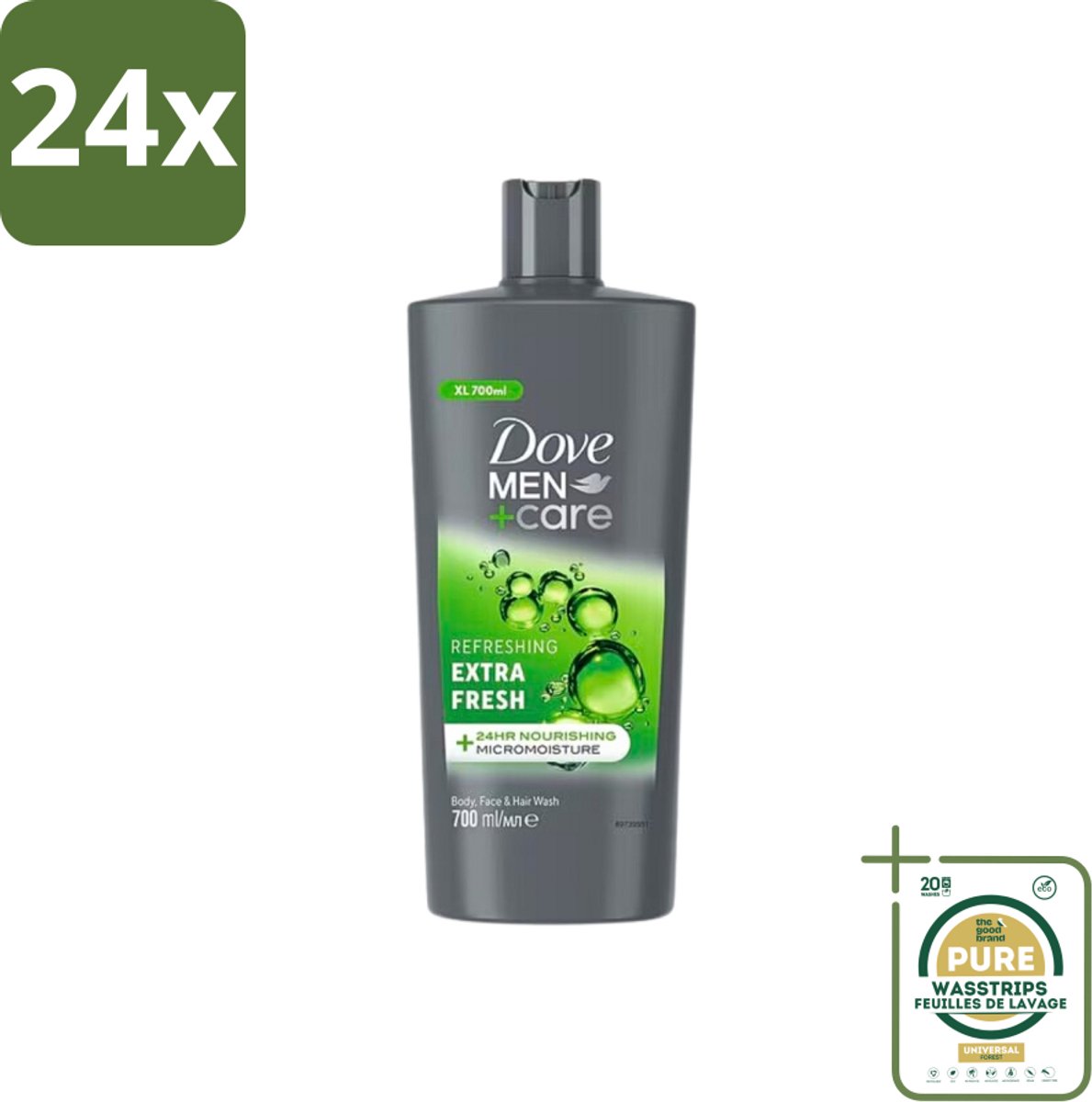 Dove Men+Care - Extra Fresh - Douchegel 3-in-1 - Verzorgend - 700 ml - Voordeelverpakking - 24 stuks - Verzorging - Hydratatie