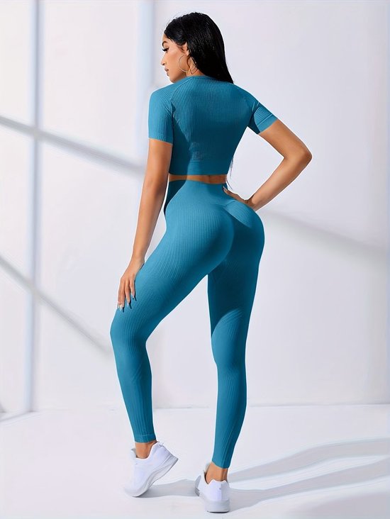 Currero Pilates Pak Dames - Yoga - Buttshaper - Gym - Fitness - Butt Lift - Bil Vergrotend - Heup Liftend - Yogakleding - Donker Cyaan M — afbeelding 3