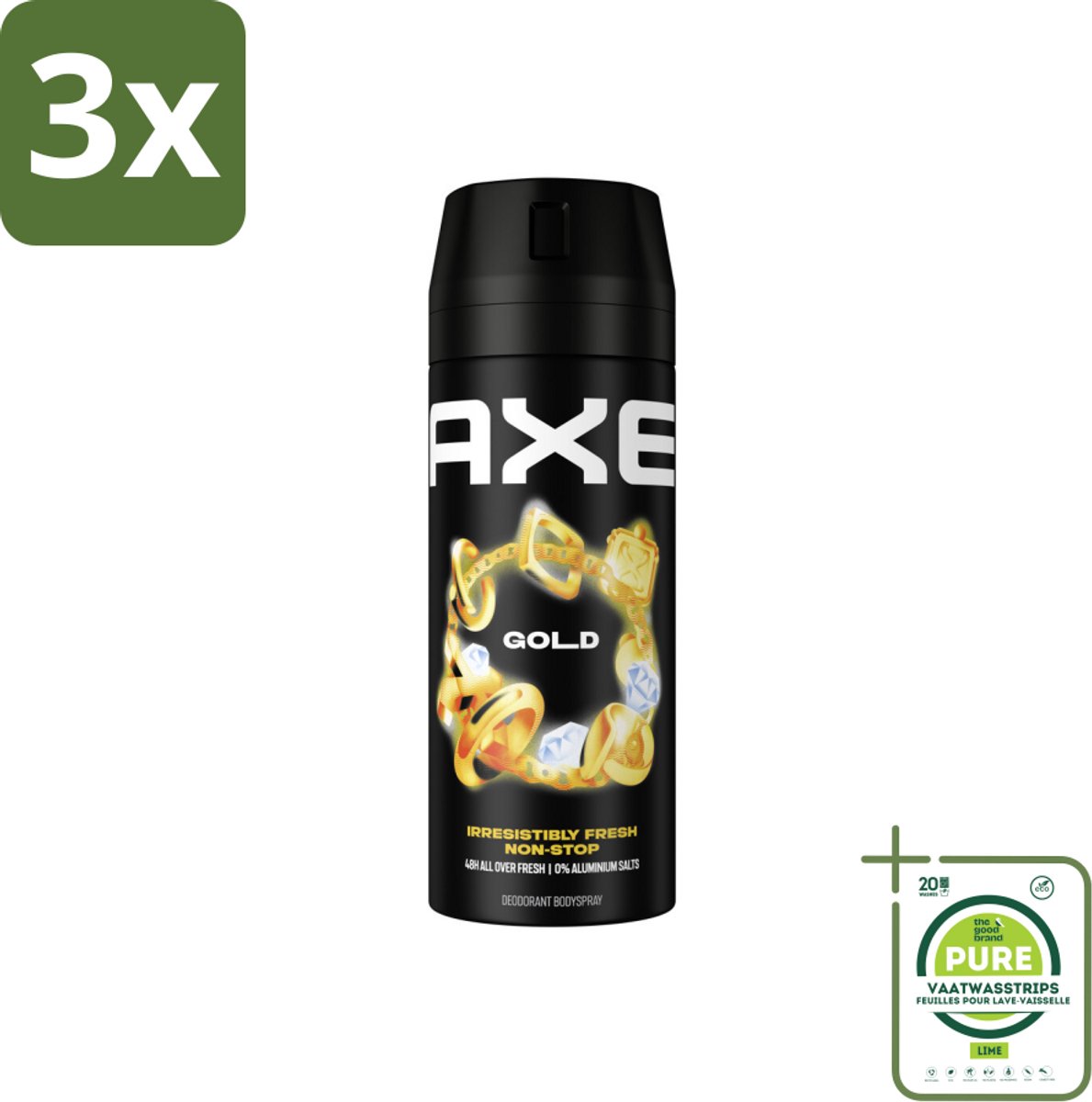 3 x Axe - Deodorant Bodyspray - 48hrs Fresh - Gold - Oud Wood & Fresh Vanilla - 150 ml - Grootverpakking - Deodorant - Axe - Deodorant Spray - 48 Uur Bescherming - Oud Hout