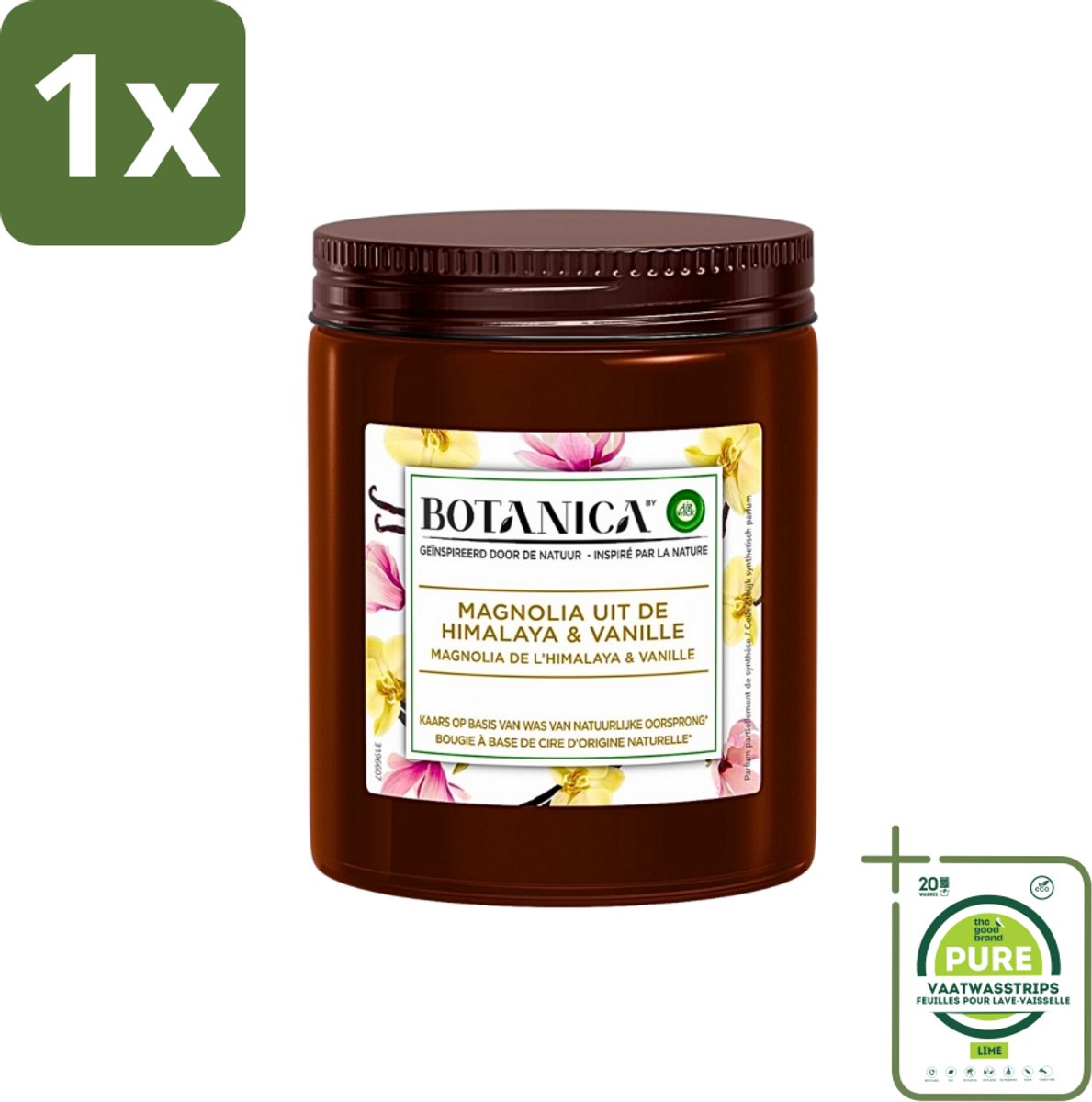 1 x Botanica by Air Wick - Geurkaars - Vanille & Magnolia - 40 Uur Brandduur - Geurkaars - Vanille - Magnolia - Botanica - Air Wick