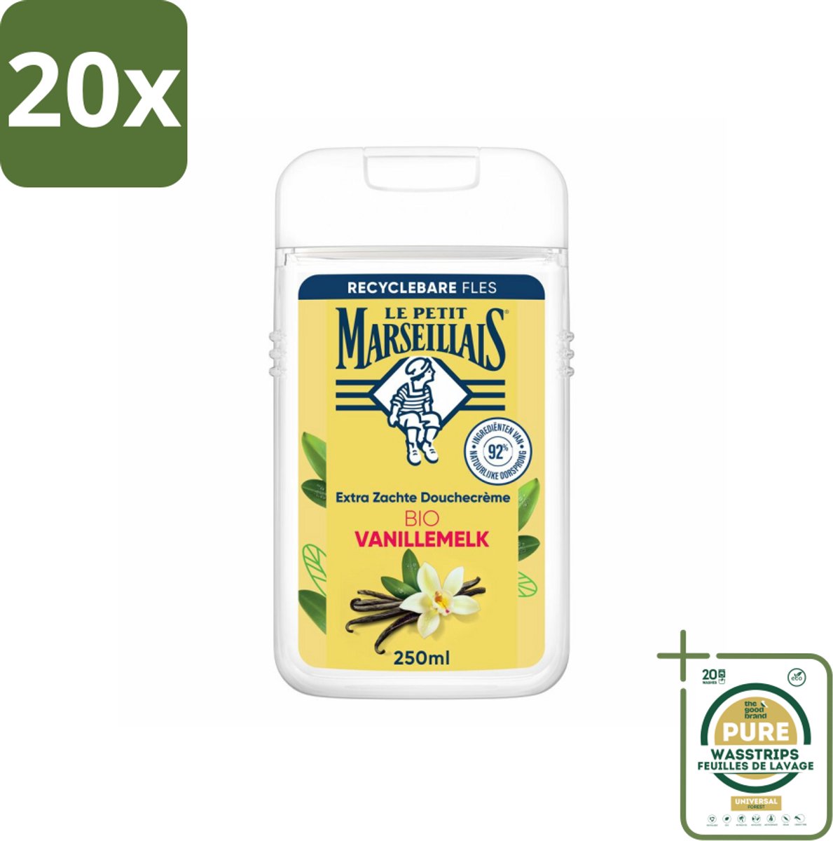 20 x Le Petit Marseillais – Douchecrème – Lait de Vanille Bio – Extra zacht – 250 ml - Grootverpakking - Koffiezetapparaat