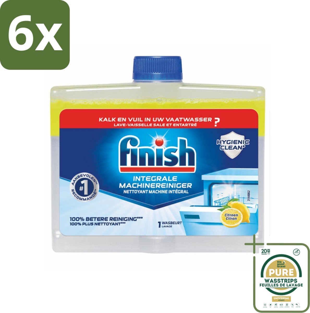 Finish - Integrale Machinereiniger - Hygienic Clean - Anti-Kalk & Anti-Vuil - Citroen - 250ml - Voordeelverpakking - 6 stuks - Anti-kalk - Vaatwasser onderhoud