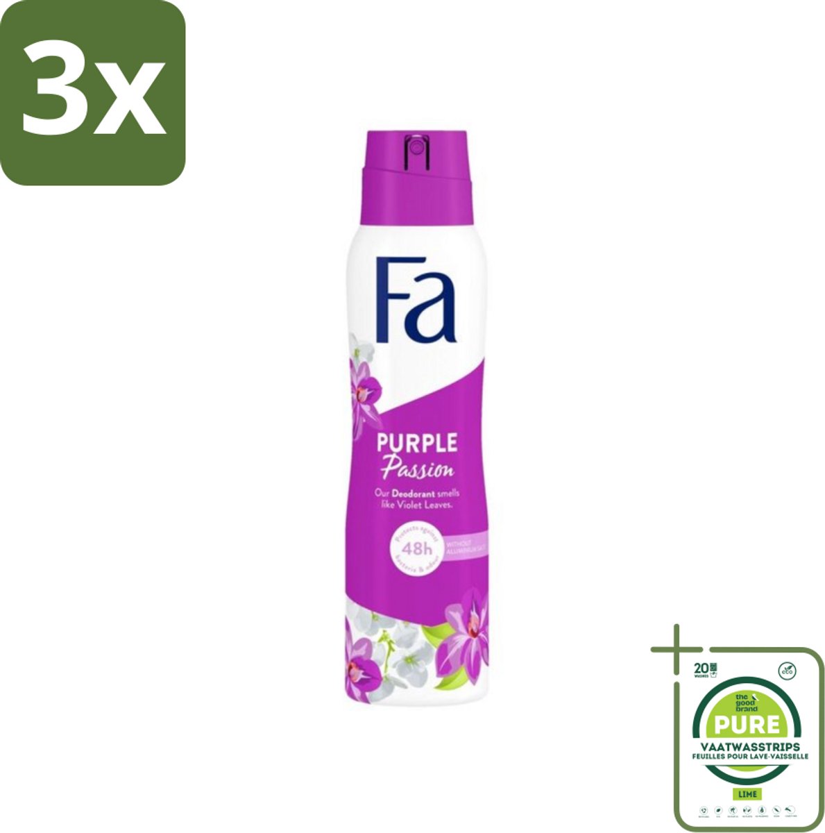 3 x Fa Deodorant Spray Violet Leaves Passion 150 ml - Grootverpakking - Deodorant - Anti-transpirant - Langdurige Bescherming - Violette Geur - Fa Purple Passion