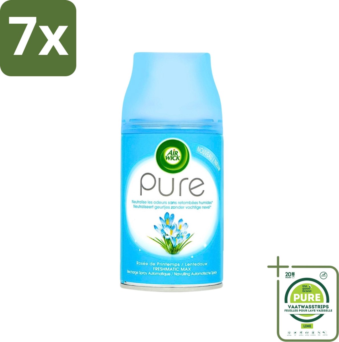 7 x Air Wick Freshmatic Automatische Spray Navulling Pure Lentedauw 250 ml - Grootverpakking - Luchtverfrisser - Geurverspreider - Air Wick - Pure Lentedauw - Frisse Geur