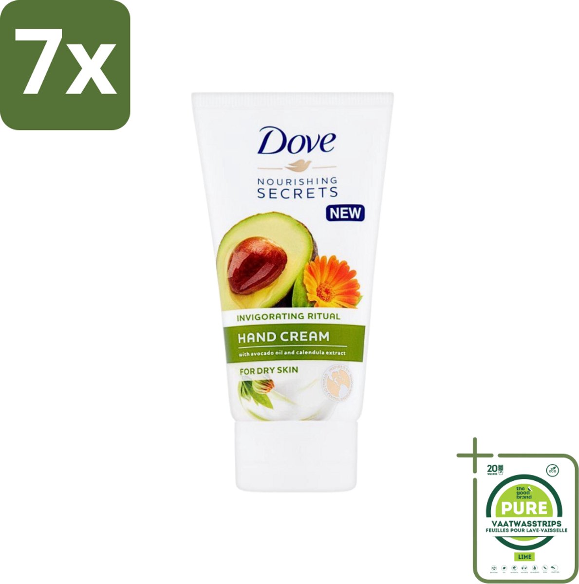 7 x Dove Nourishing Secrets - Handcrème - Avocado olie & Goudsbloem extract - Droge huid -75 ml - Grootverpakking - Handcreme - Avocado - Goudsbloem - Droge Handen - Hydraterende Creme