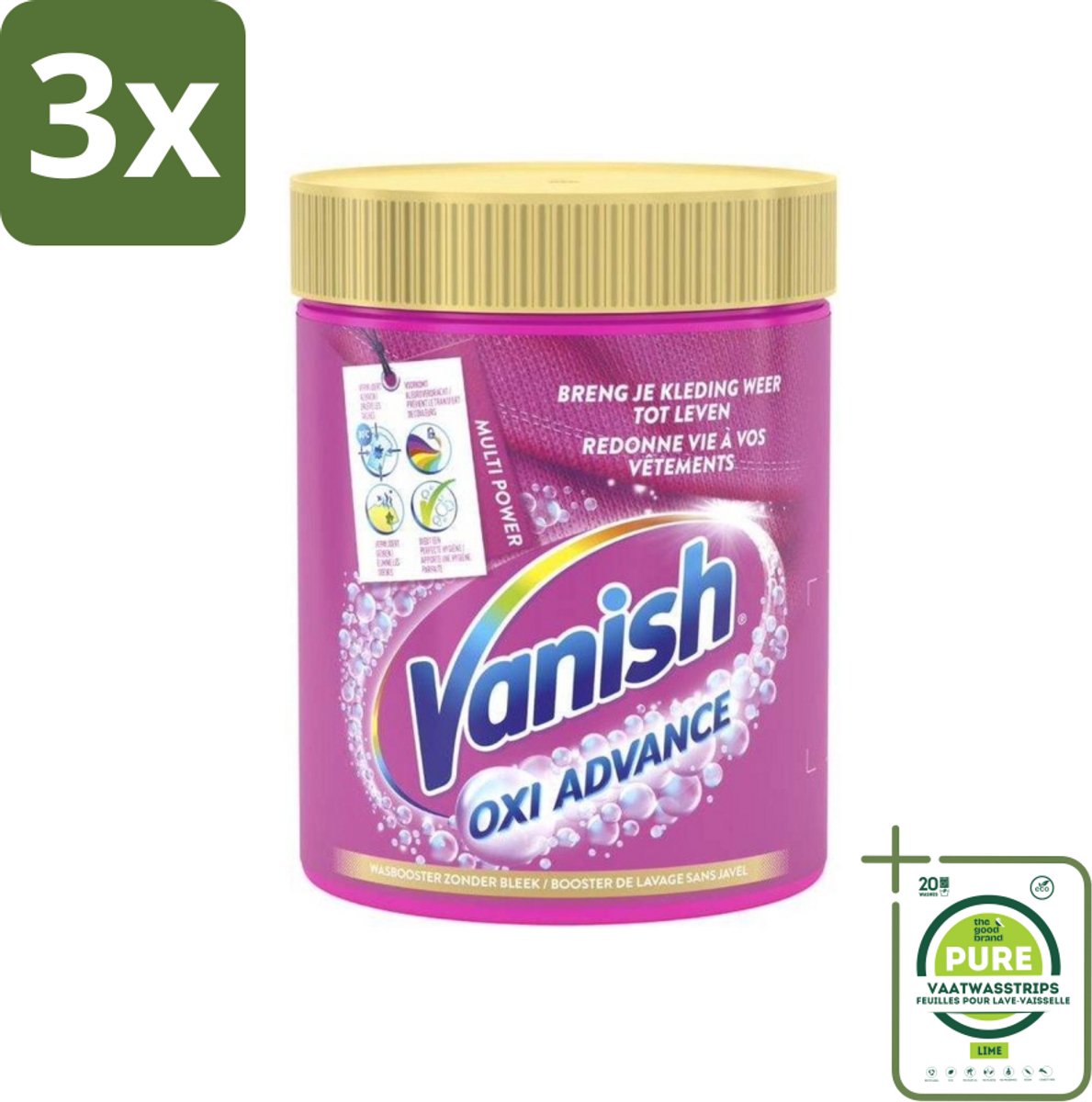 3 x Vanish Oxi Advance - Vlekkenverwijderaar Poeder - Zonder Bleek - Gekleurde Was - 840 Gram - Grootverpakking - Vlekkenverwijderaar - Wasbooster - Vlekken Verwijderen - Gekleurde Was - Wasmiddel