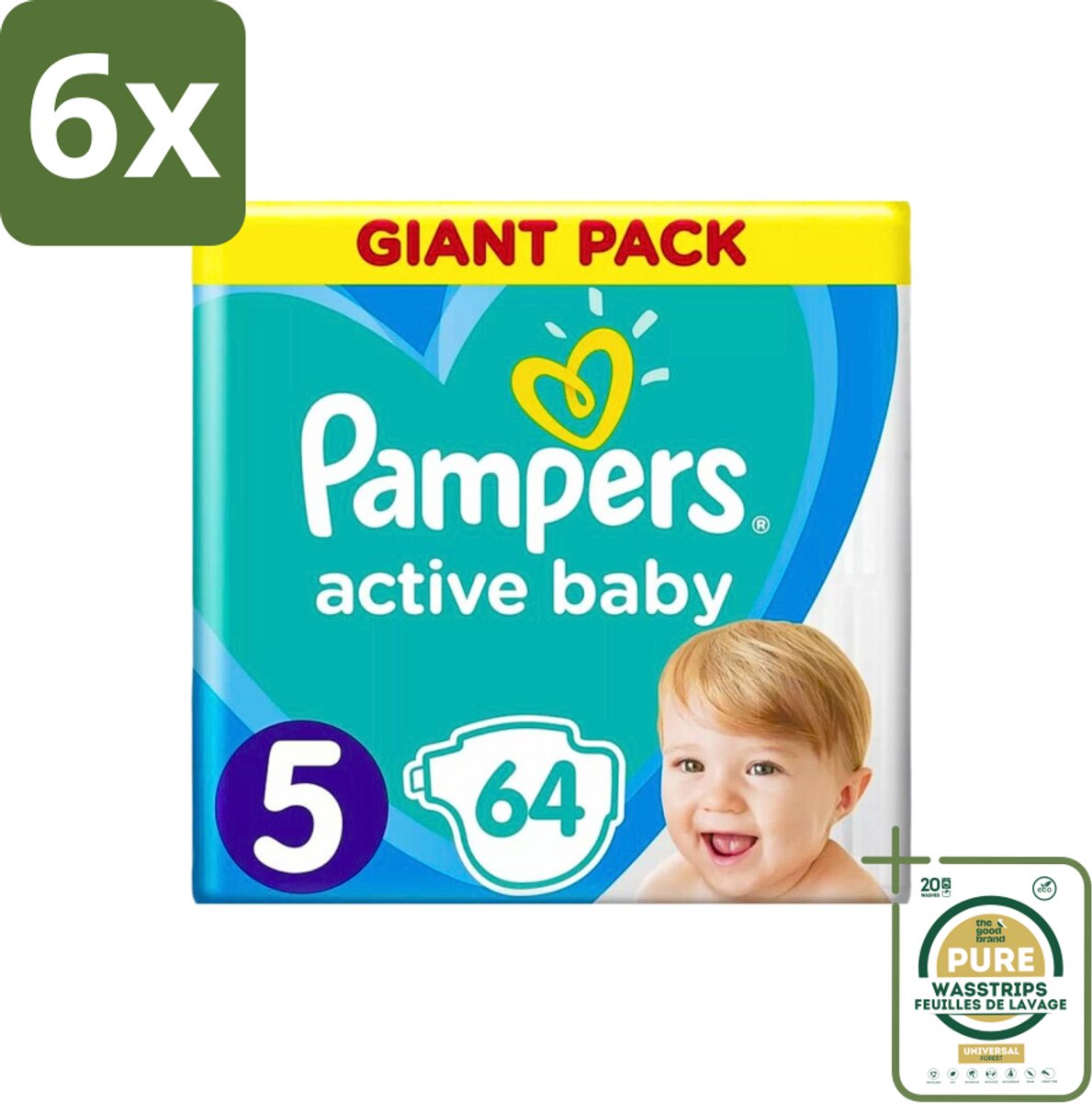 Pampers - Active Baby - Luiers - Maat 5 (11-16 kg) - Zachte Pasvorm - 64 Luiers - Voordeelverpakking - 6 stuks - Babyluiers - Zachte pasvorm