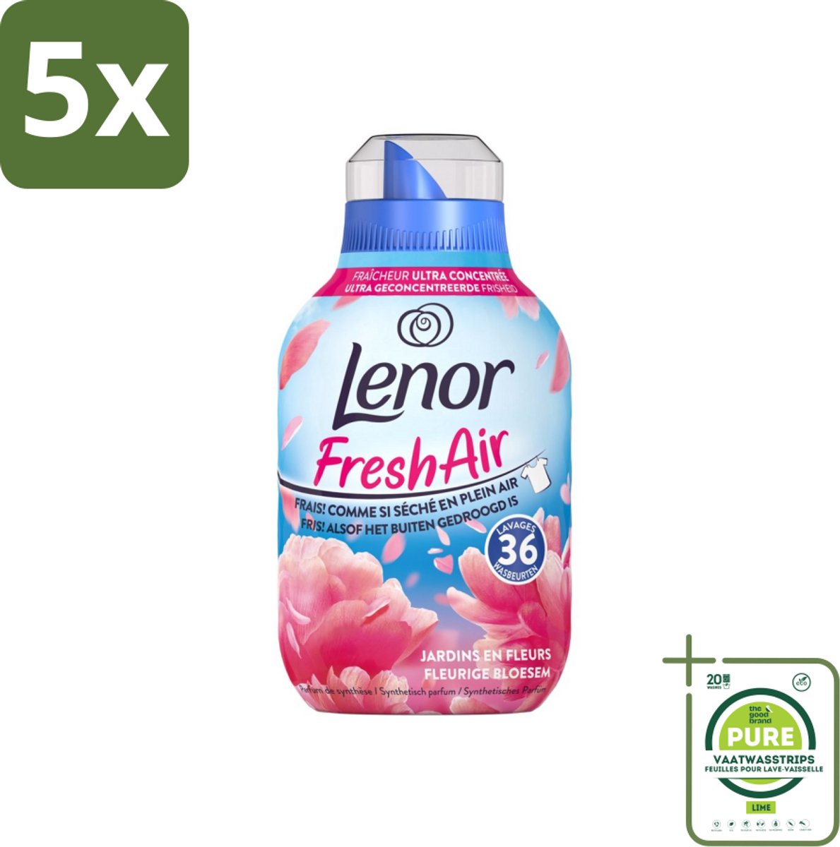 5 x Lenor - Wasverzachter - Fresh Air - Fleurige Bloesem - 36 Wasbeurten - Grootverpakking - Wasverzachter - Lenor - Frisheid - Bloesemgeur - Wasgoed