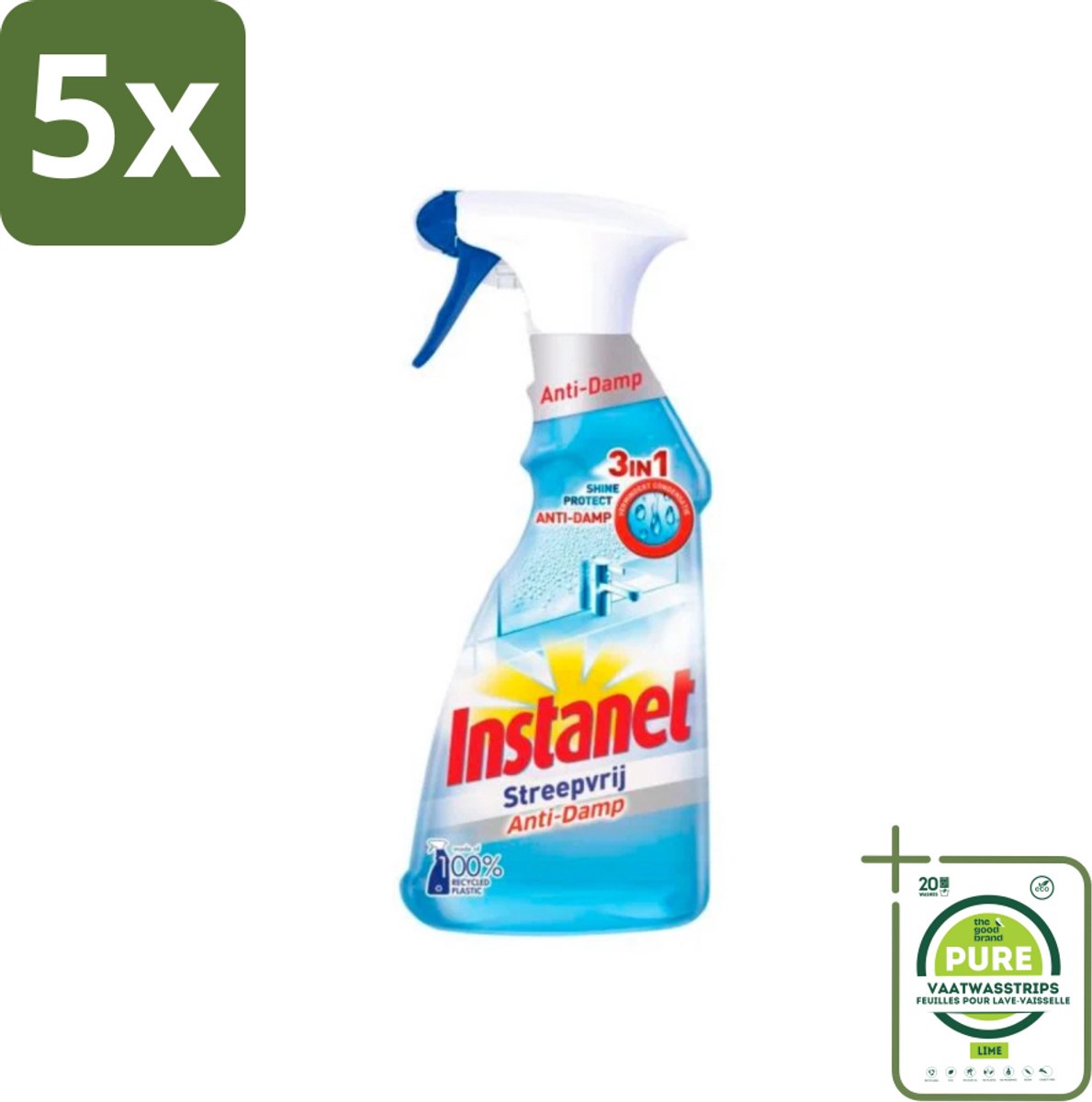 5 x Instanet - Schoonmaakspray - Anti-Damp - Streepvrij - 3in1 - 500 ml - Grootverpakking - Schoonmaakspray - Ramen Schoonmaken - Streepvrij - Anti-damp - Schoonmaakproduct
