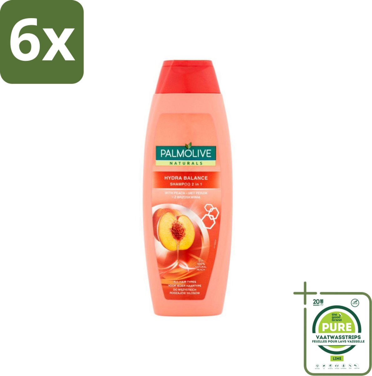 Palmolive - Naturals - 2in1 Shampoo - Perzik - Hydra Balance - 350 ml - Voordeelverpakking - 6 stuks - 2-in-1 shampoo - Perzik shampoo