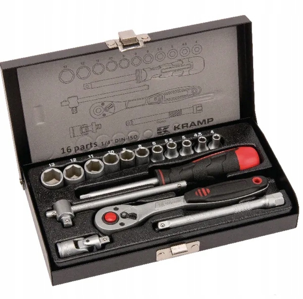 16-delige 1/4" dopsleutelset met ratel, merkloos