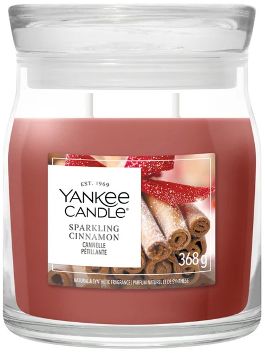 Yankee Candle Sparkling Cinnamon Medium Geurkaars - 50 branduren - 2 lonten Rood