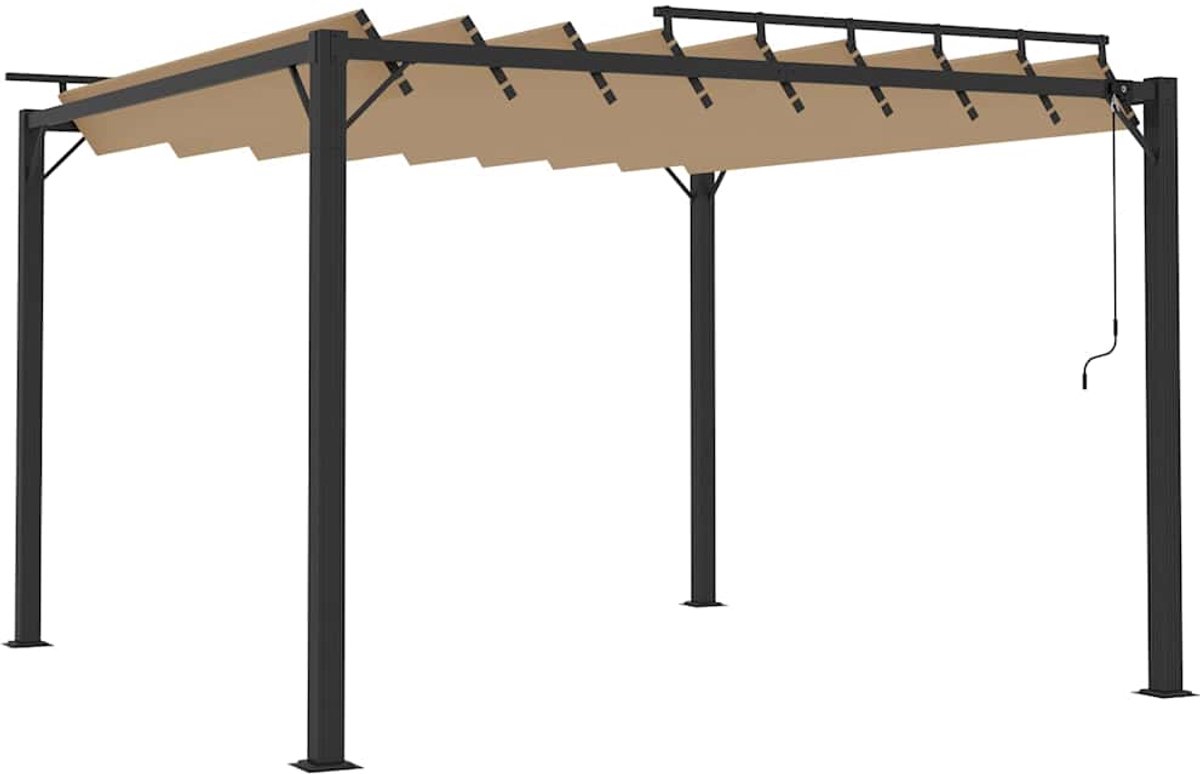 vidaXL Prieel met lamellendak 3x3 m stof en aluminium taupe