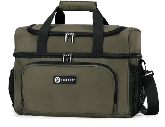 Packaway Koeltas 20L - Lunchtas - Inclusief 4 Koelelementen - Dubbel Compartiment - 4-Laags Geïsoleerd - Waterafstotend - Olive Green van Packaway — afbeelding 3
