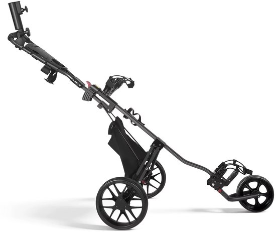 CreateEcom golftrolley - golfkar - 3-wielige opvouwbare golfkar met voetrem - waterdichte koeltas en parapluhouder - draagbare lichtgewicht golfkar - zwart — afbeelding 3