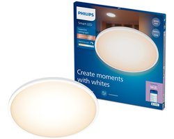Philips Smart Lighting - SuperSlim Plafondlamp - Warm- tot koelwit licht - Dimbaar - Diameter: 55cm - Wit - 32W - Rond - Werkt met de WiZ app - Wifi