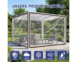 QOFLY Dekzeil, transparant, met ogen 2 x 2 m, afdekzeil, doorzichtig, voor buiten, waterdichte folie, geweven zeil - ShopVlot