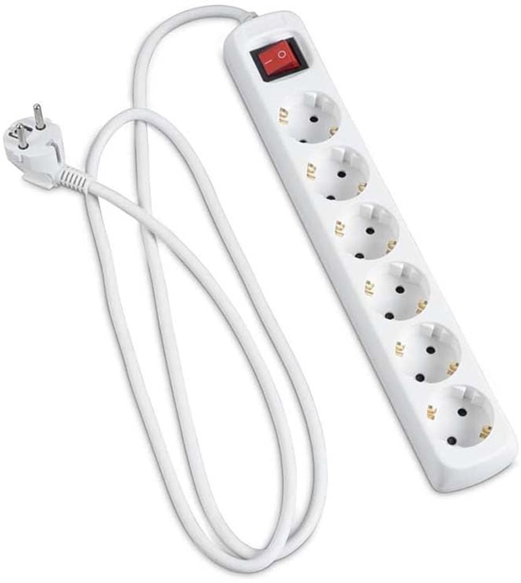 White 6-socket Schuko power strip with switch, 1.5 m H5VV-F 3G1.5 m㎡, 6-socket base - ShopVlot