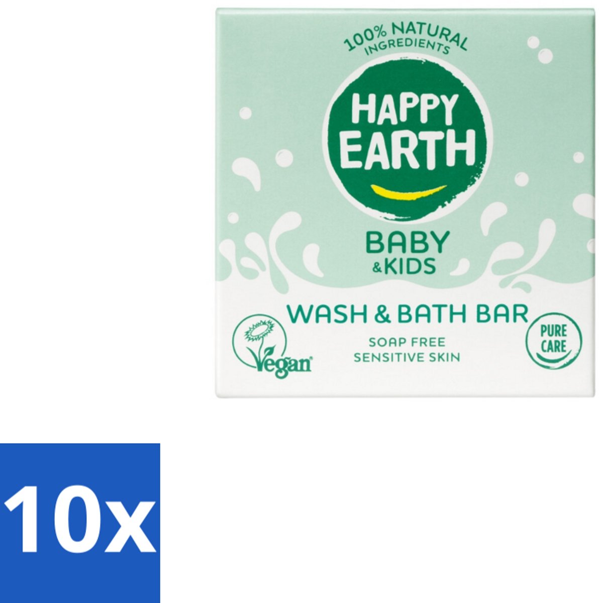 Happy Earth – Wash & Bath Bar – 100% Natuurlijk Baby & Kids – 50 g - Bulkverpakking - 10 stuks